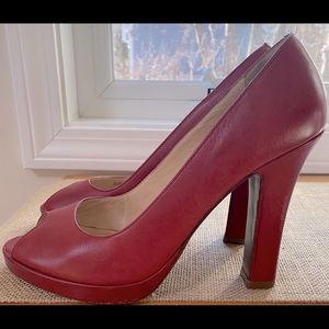 Cole Haan Ladies Red Leather Peep Toe Pump